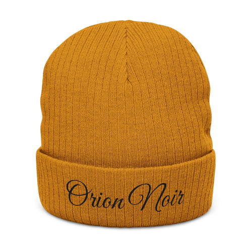 Embroidered Ribbed Knit Beanie — "Orion Noir" Cuffed Winter Hat