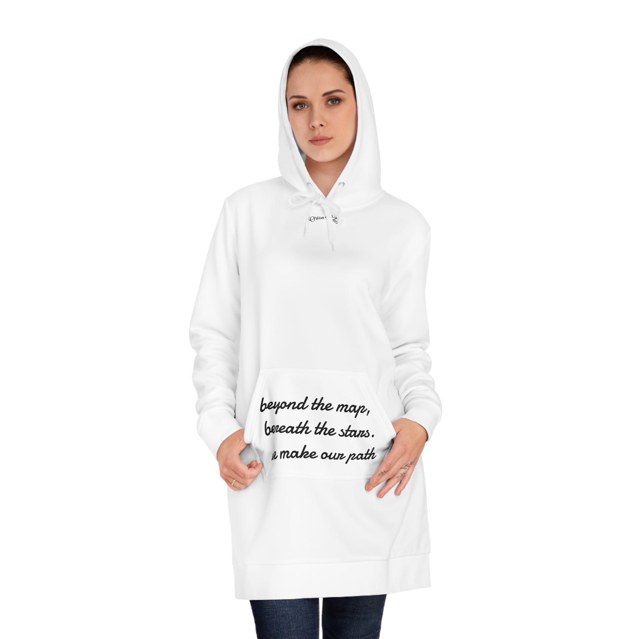 Hoodie Dress — "Beyond the Maps, Beneath the Stars, We Make Our Path" Graphic