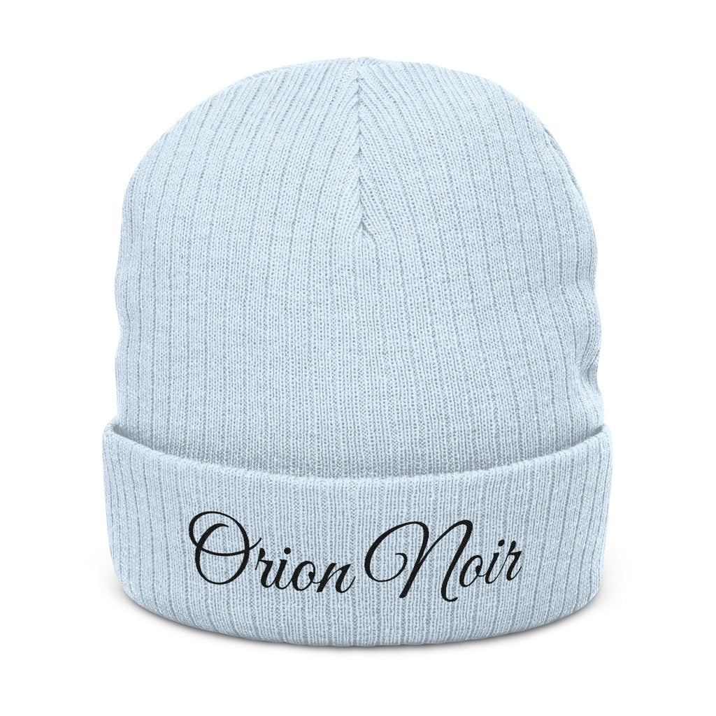 Embroidered Ribbed Knit Beanie — "Orion Noir" Cuffed Winter Hat