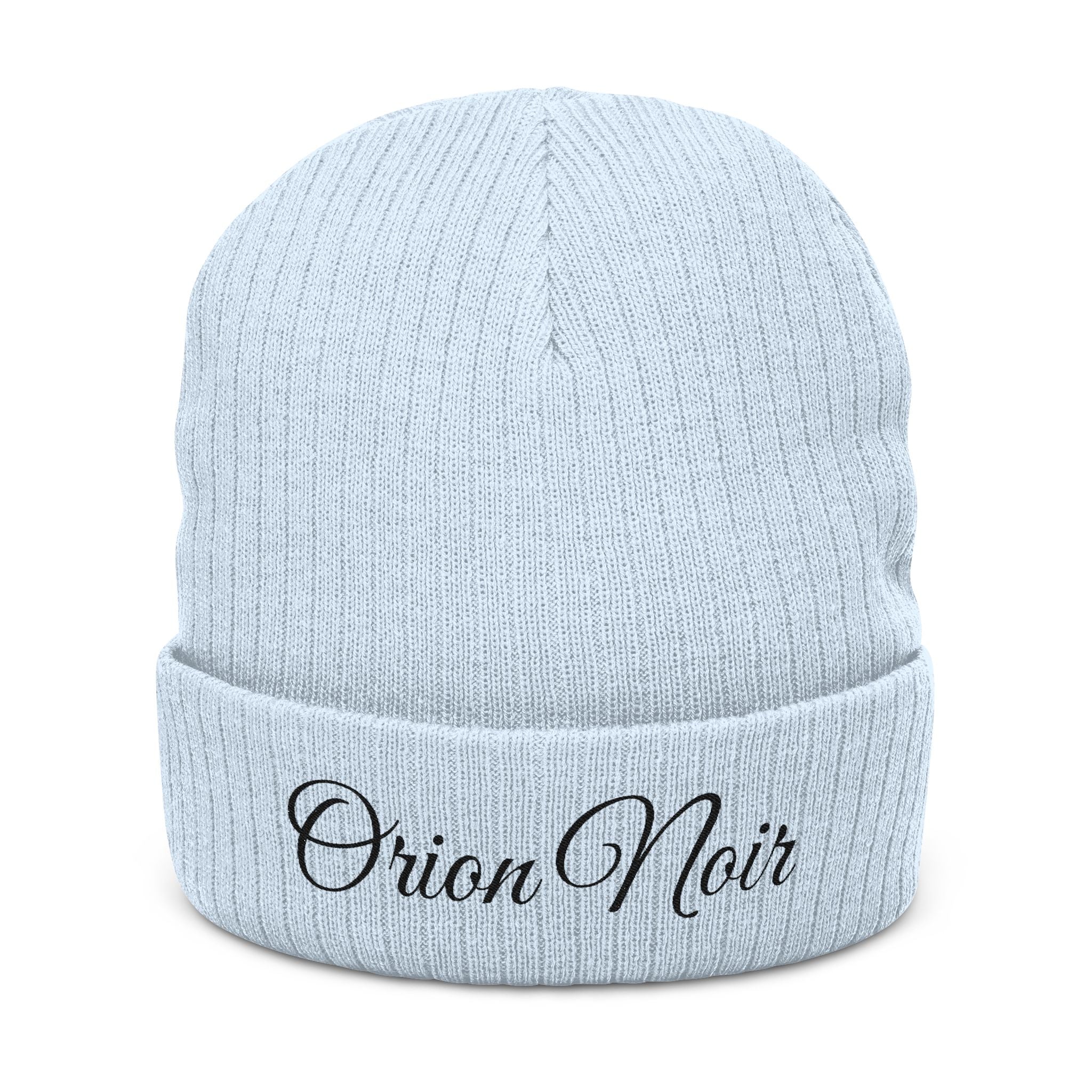 Embroidered Ribbed Knit Beanie — "Orion Noir" Cuffed Winter Hat